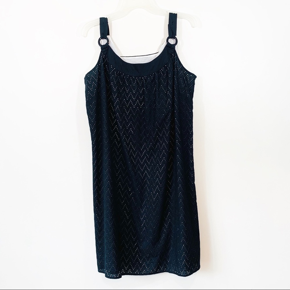 LOFT black eyelet sleeveless A Line Dress